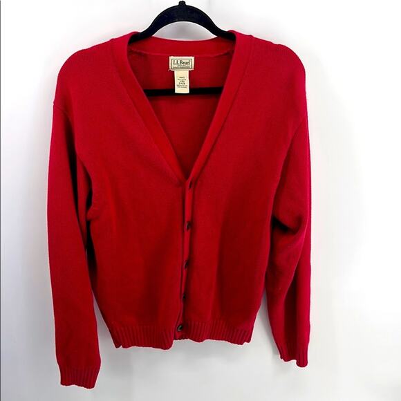 Vintage L. L. Bean 100% cotton V-neck heavy knit button up cardigan sweater sz M - Picture 1 of 7